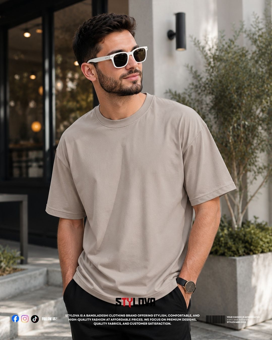 Solid Drop Shoulder T Shirt | Khaki